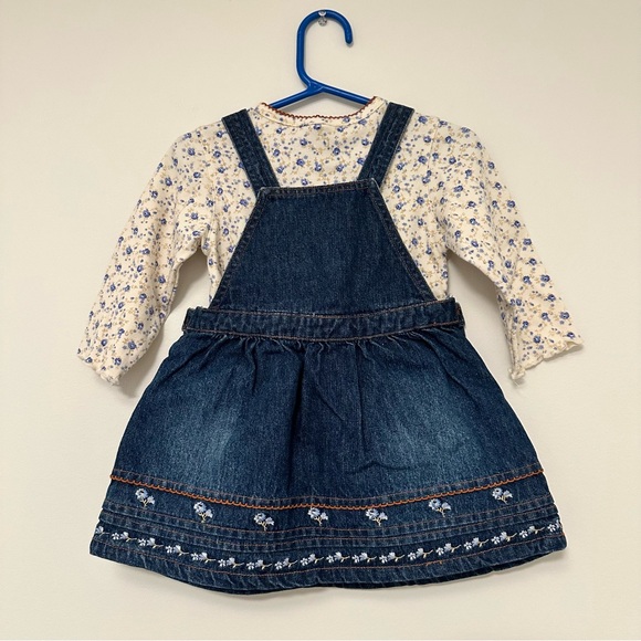 Vintage Disney Mickey and Minnie Mouse 2 pc Set Denim Overalls Dress and Onesie - Picture 2 of 9